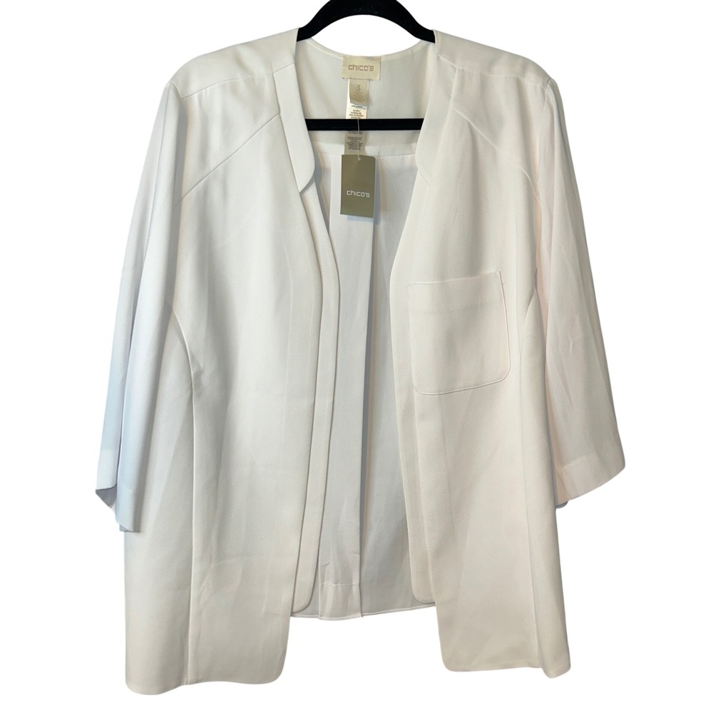 Chico's Women Summer Chic Minimalist Coastal Grandmother Blazer White Size 3XL